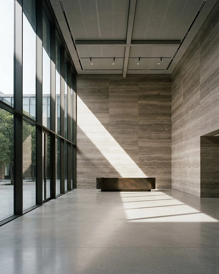 Travertine Lobby — Commercial interior by Hasmar Interiors, Riyadh, KSA